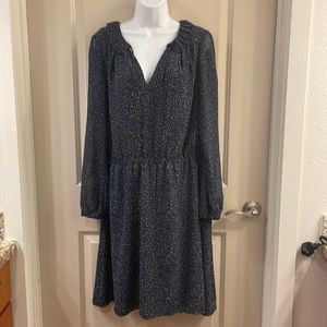 Loft Navy Blue Tie Top Long Sleeve Dress